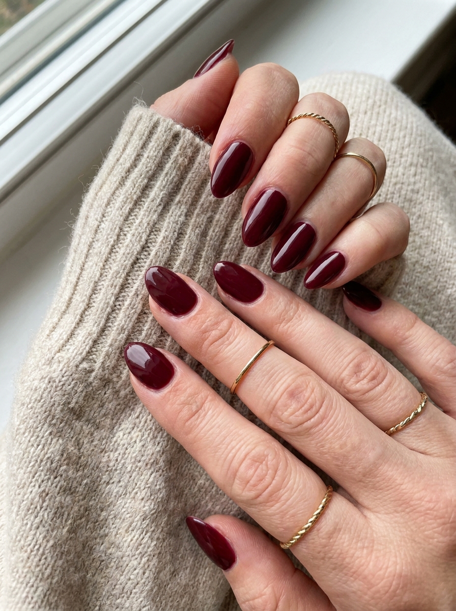 Klassische Burgundy Fall Nails mit tiefem Weinrot